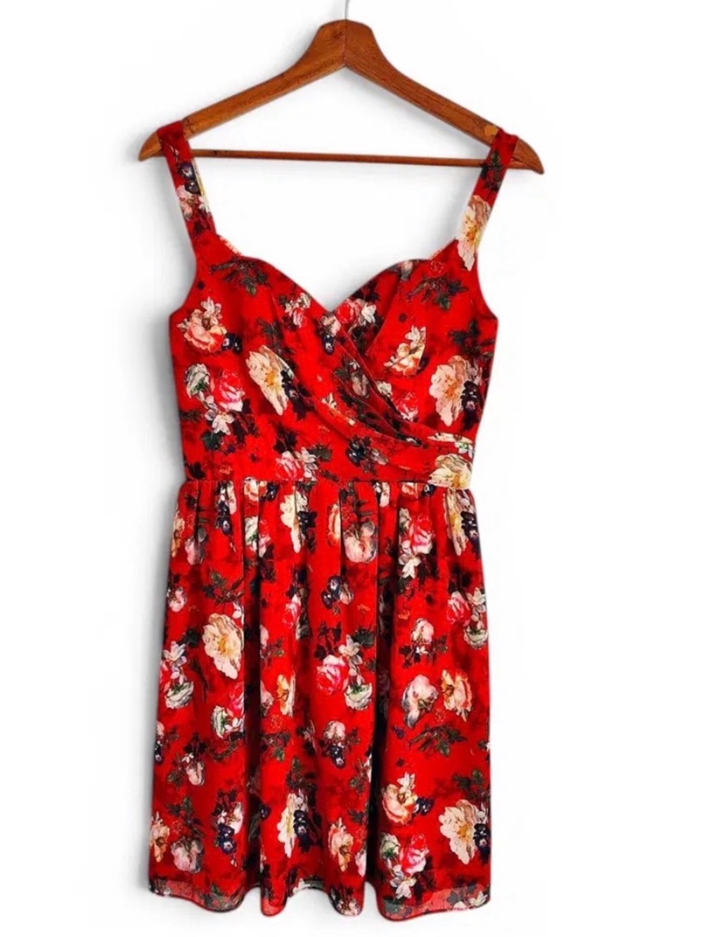 The Kooples Red Floral Fit-and-Flare Mini Dress